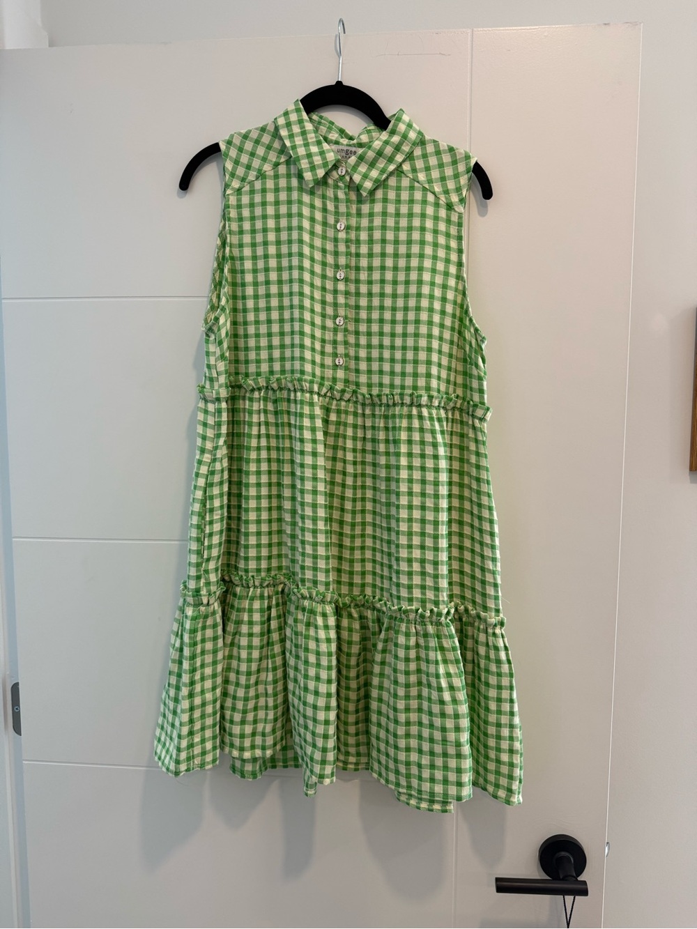Green Gingham Tiered Shirt Dress